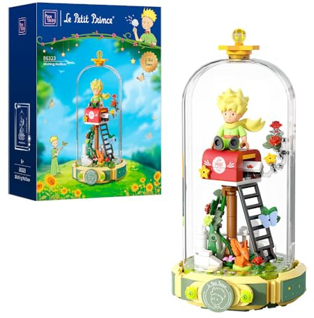 PANTASY Le Petit Prince Rose Mailbox Building Block Set, Creativo DIY Exhibidor de Flores con Cúpula de Globo Rotatorio, Kit de Modelo Coleccionable para Adultos y Niños