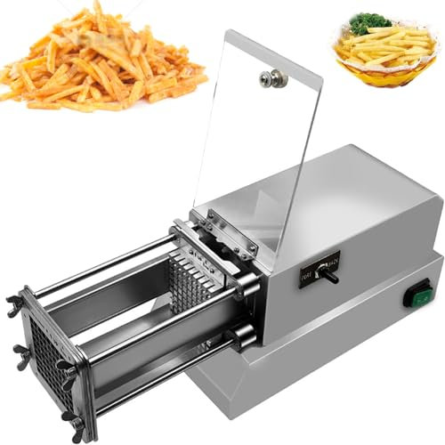 JOSBY Coupe-Frites électrique 200 W, déchiqueteuse de Pommes de Terre Commerciale en Acier Inoxydable, avec Lame de 8 mm, 10 mm et 12 mm, Coupe-Frites électrique Professionnel, pour oignons, Carottes