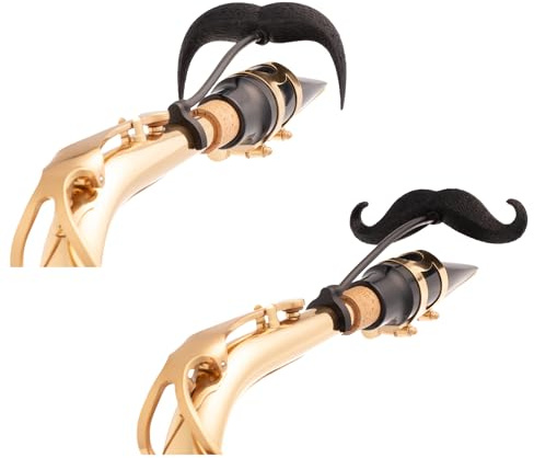 Sax-stache 2.0 - [2-Pack] Clip-on Mustache for Alto Saxophone, XL and Handlebar Combo Version, by Brasstache