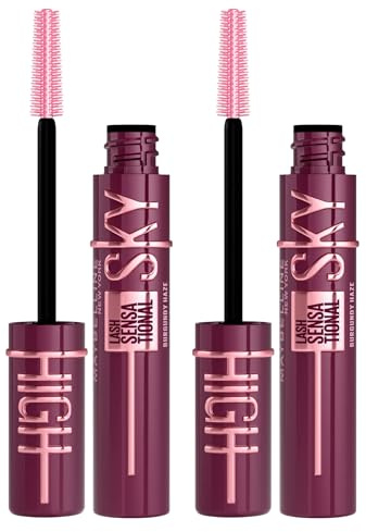 Maybelline New York Sky High Lash Sensationell Volymgivande och Förlängande Mascara Burgundy Haze-färg med flexibel borste för definierade långa ögonfransar – set om 2