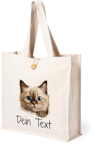 GRAZDesign Tragetasche Baumwolle mit Katze Motiv mit Namen personalisiert 38x38x12cm