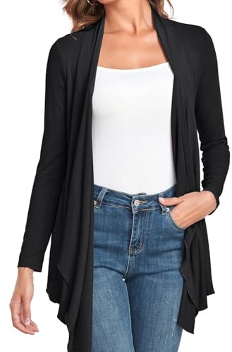 KESSER Cardigan Long Femme Frauen Lange Ärmel Mode Leichte Strickjacke Unregelmäßiger Saum Weiche Bequeme Solide Farbe Lässig Knopflos Chic Et Elegant Noir L