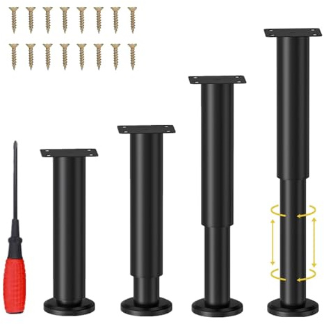 NCRGB 4 Bordsben av Metall, Justerbara Bordsben,Justerbara Bordsben, Möbelben, kit med Skruvmejsel och Skruvar (Svart, 25-43 cm)