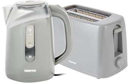 Geepas 650W 2 Slice Bread Toaster & 2200W Illuminating Electric Kettle Combo Set - 1.7L Cordless Jug Kettle for Hot Water Tea, Toaster with 6 Level Browning Control, Cancel - 2 Year Warranty, Grey