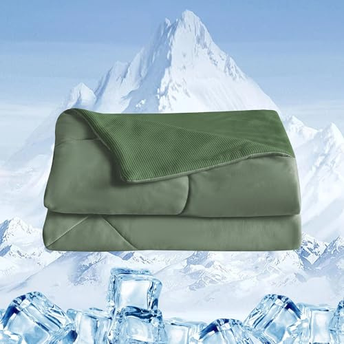 UNIKOME Manta Verano de Frescura 200x200cm con Double Cara, Manta Refrigeración para Cama 220, Manta Fría Personas, Transpirable Suave, Anti Estático, Alivia Sudor, Q-MAX 0.394, Oeko-Tex 100, Verde