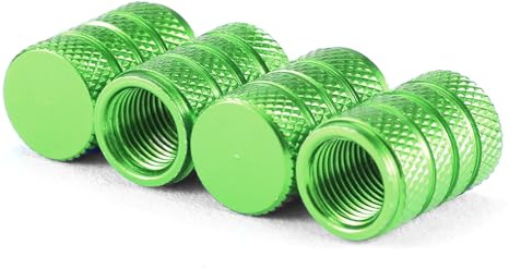 QZKJQDD 4 Pcs Tyre Valve Caps, Metal Car Dust Caps, Aluminum Tire Valve Stem Caps, Universal Tyre Valve Caps, With sealing ring, for Motorbike, Trucks, Bike, Electric Scooter, Car (Green)