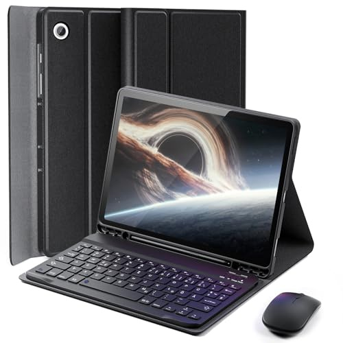 MicroTunk für Samsung Galaxy Tab A8 (2021) 10,5 Zoll Hülle mit aufgeladene Bluetooth, kabellose Deutsche Tastatur (QWERTZ) und Maus, Schutzhülle mit Stifthalter, Rillenhülle Magnetisch Keyboard case