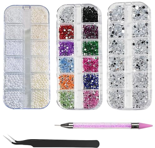 AYNKH 5200 Pezzi Strass Unghie, Brillantini Unghie Nail Art, Strass in Cristallo per Nail Art, con Pinzette e Penna per Decorazioni Unghie