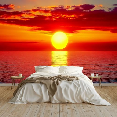 Art Fototapete Sonnenaufgang Über Dem Meer Vlies Tapeten 200x140 cm Moderne Wandtapete Wohnzimmer Schlafzimmer Wandbilder Wand, Rot
