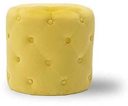 Nordic Yellow Ottoman Pouffe Fußhocker, rund, Stoff, Fußstütze mit Schnalle, Massivholzrahmen, kleine Bank für Wohnzimmer, stilvolles Sofa-Accessoire, vielseitige Heimdekoration