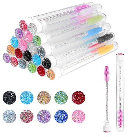 20 PCS Reusable Eyelash Spoolies with Storage Tube, 10 Colors Mascara Wands in Tubes, Lash Spoolies with Tube for Eyelashes Extensions, Eyebrows Draw Hairlines, Makeup Tools, Eyelash Brush
