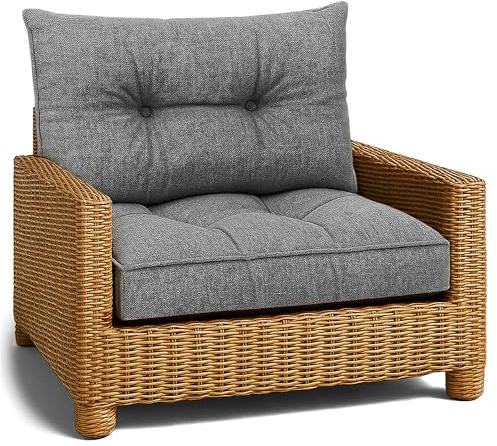 Dyna Lounge Trädgårdsmöbler - Set: sittdyna 70x70 cm och ryggkudde 40x70 cm Rygg Rattan Perfekt för balkong terrass soffa utomhus komfort tjock stoppning hållbar Grå