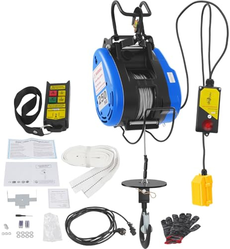 Elektrisk lyftanordning, 1 500 W, med trådlös styrning, stålvajerlängd 30 m, 250 kg, lyfthöjd 29 m 19 m/min