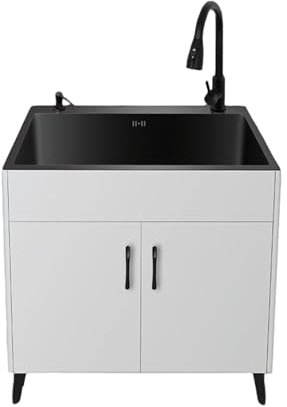 Évier de Cuisine en Acier Inoxydable 304 avec Meuble Bas,Grand Bac Unique avec Robinet Mitigeur Extractible,Drain Inclus,Résistant aux Rayures,Cuisine, Buanderie, Jardin, Garage