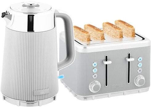 HOMCOM Electric Stainless Steel Kettle and Toaster Set 3000W 1.7L Taupe