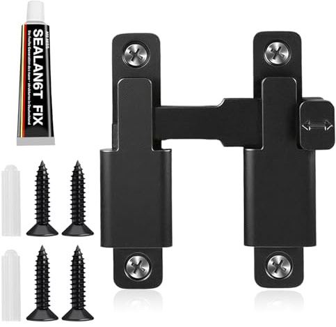 Loquet Porte 90/180 Degrés, Serrure de Porte Sans Perforation, Verrou Noir en Métal, Serrure de Porte avec Vis, Fermeture Baie Coulissante, pour Tiroirs, Armoires, Portes Doubles, Portes Pliantes