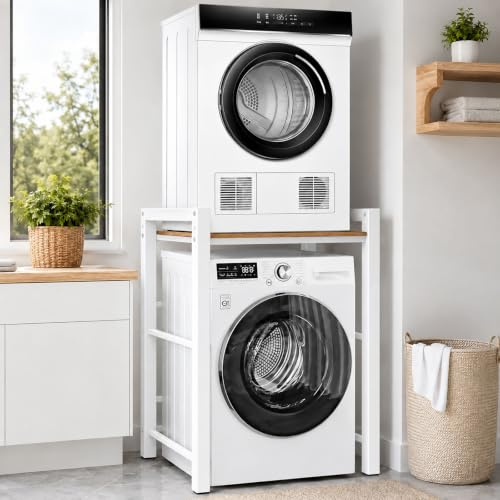 KaO0YaN Waschmaschinenregal 3 Höhenverstellbar Waschmaschine Trockner Schrank Toilette, Regal über Waschmaschinen, 350 kg Waschmaschinenschrank für Badezimmer Waschküche 75x65x105cm (Weiß)