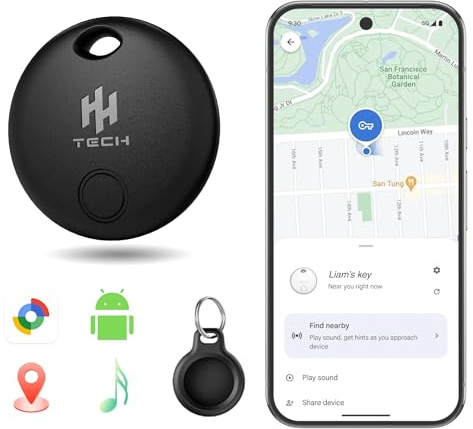 HH-Tech Android Smart Tracker Tag 1 Pack with 1 Case Works with Google Find Hub, Bluetooth Item Finder Locator for Keys, Wallet, Suitcase & Bags (Black)
