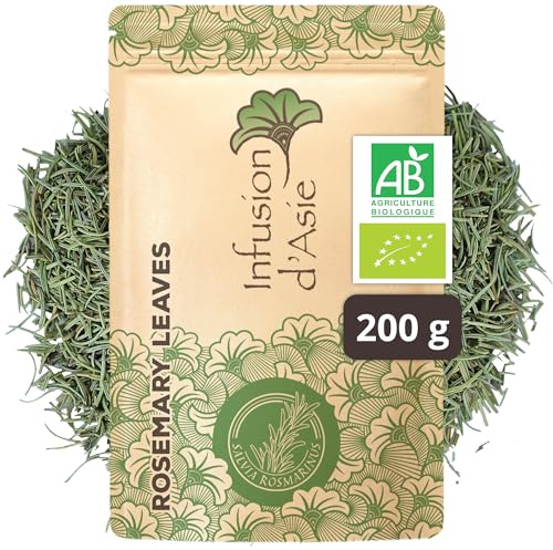 Khla - Feuilles de Romarin Bio 200 g - Pour Tisane & Infusion Matin - Digestion & Vitalité - Anti-Ballonnements - Sachet Vrac - Boisée & Parfumée - Riche en Antioxydants - Origine Égypte
