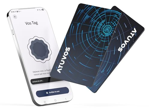 ATUVOS Air Tag Traceur Lot de 2 Système Double, Wallet Tracker Carte Ultra-Fin Compatible avec iOS Apple et Android Google Localiser App, Localisateur Intelligent pour Portefeuille/Valise/Sac/Bagages