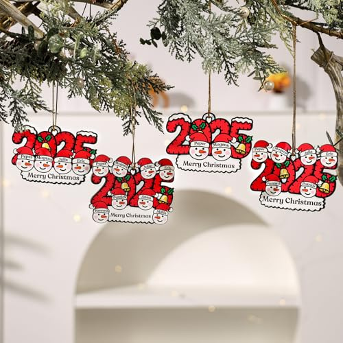 Amsgedhie Personalisierter Weihnachtsbaum Anhänger mit Eingraviertem Namen, Weihnachtsbaumschmuck aus Holz für Familie, Kinder, (C)