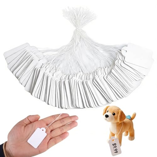 500 Stück Mini Preisschilder AnhäNger Mit Elastische Kordel, 25 x 45mm Etiketten AnhäNger, Kleinen Preisetiketten HäNgeetiketten, Preisschilder Etiketten für Flohmarkt Schmuck Geschenk Hang Tags Weiß