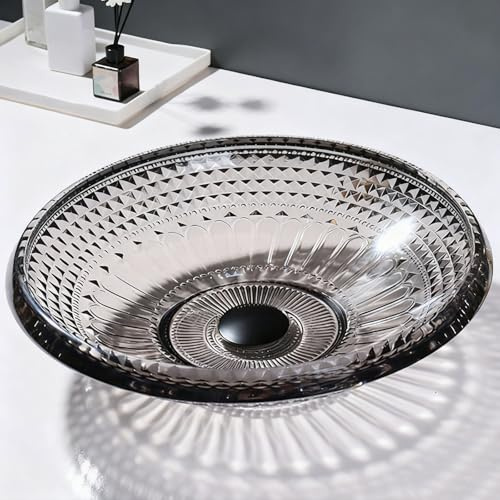 ZYCDP Lavabo Salle De Bain Rond Vasque A Poser Verre en Cristal 440 X 440 X 115 mm Gris