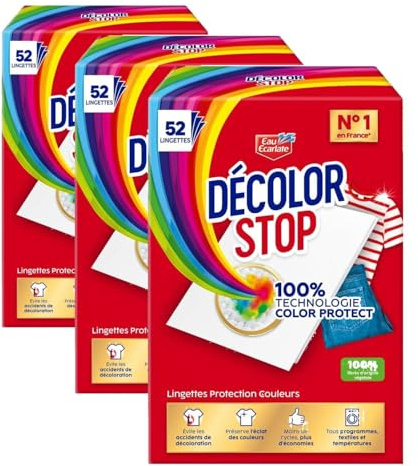 Decolor Stop - Protections Couleurs - Evite les Accidents de Decoloration - Preserve l'Eclat des Couleurs - Tous Programmes Textiles et Températures - Moins de Cycles - Plus d'Economies -x52 Lingettes