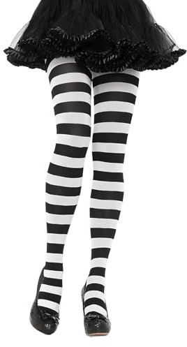KBSICWO Medias de Rayas, Leotardos Rayas Mujer, Rodilla Medias hasta para Halloween Carnaval Fiestas Temáticas Cosplay y Mascaradas, Negro y Blanco