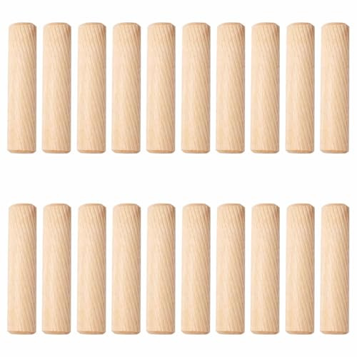 20 Stück geriffelte Holzdübel, Holzstopfen mit Nut, Hartholzdübel für Möbelrenovierung, Regalbodenersatz(12mm*60mm)