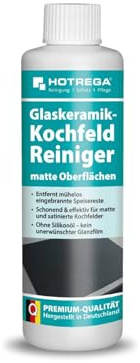 HOTREGA Glaskeramik Reiniger matt & satiniert 250 ml | Kochfeldreiniger | Silikonfreie Pflege ohne Glanzfilm | Entfernt Eingebranntes streifenfrei | Matt-Protect-Formel für Ceranfeld & Edelstahl