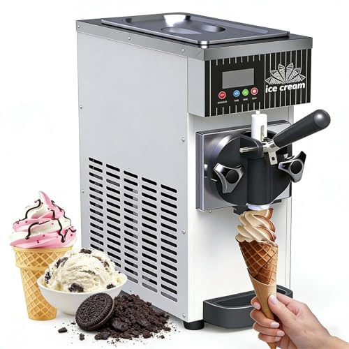 Gelatiera Da Banco Professionale Da 450 W, Congelatore per Gelato Soft Monogusto, Autopulente, Pannello Lcd Intelligente, Resa Da 4-5 Litri per Negozi Di Tè Al Latte Molto Frequentati(Cream)
