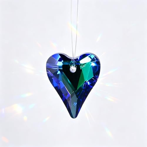 M METERXITY 5 Pack Crystal Garden Suncatchers, Hanging Crystals for Windows, Heart Glass Beads for Suncatchers, Rainbow Catchers for Indoor Home Room Windows Decorations [Blue]