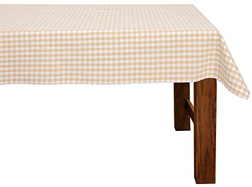 FILU Tischdecke 140 x 180 cm Beige/Weiß kariert (Farbe und Größe wählbar) - hochwertig gefertigtes Tischtuch aus 100% Baumwolle