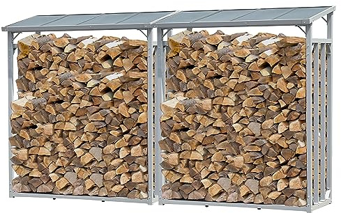 QUICK STAR Set 2 Stück Aluminium Kaminholzregal Außen 130 x 70 x 185 cm, Pro - 40 mm Stahlprofil, Anthrazit, Wetterfest, Kapazität 3,2 m³ (5 SRM)