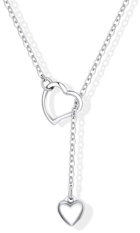ChainsHouse Damen Y-Kette mit Anhänger Herz/Säule/Schloss/Stern Choker | Lange Lariat Halskette Edelstahl Frauen, Einstellbar Lariatkette Collier Accessoire, Modeschmuck für V-Kleider Pullover