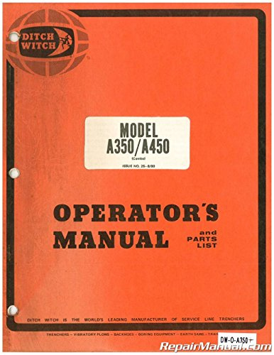 DW-O-A350-PLUS Ditch Witch A350 A450 Plow Trencher Attachment Operators Parts Manual