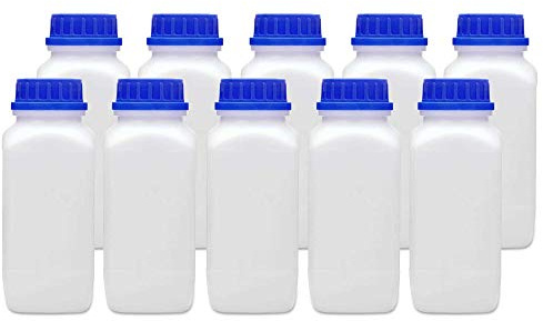 plasteo® 10x 1000 ml Weithalsflasche mit Schraubverschluss | Laborflasche Chemikalienflasche | lebensmittelecht mit Gefahrgutzulassung | absolut dicht spülmaschinengeeignet BPA-frei Plastikflasche