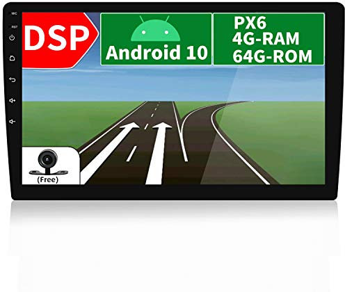 JOYX PX6 Android 10 Autoradio Estereo -【Bulit in DSP】- 【4G+64G】- Libre Cámara Canbus - 10.1 Pulgada - GPS 1 DIN - Apoyo HDMI Volante Bluetooth5.0 WLAN 4K-Video Dab 4G CarPlay Android Auto AHD-Cámara