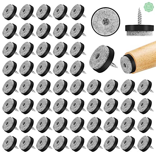 Feltrini per Mobili con Chiodo 25mm 60 Pcs Chiodo del Piede della Sedia di Sedie in Legno, Protezione Feltrini con Chiodo per Gambe Mobili del Tavolo Rotonde, Protezione di Pavimento,Nessun Rumore