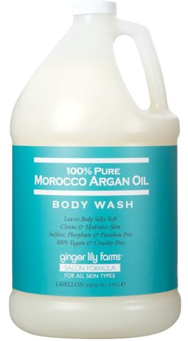 Ginger Lily Farms Salon Formula 100% Pure Morocco Argan Oil Body Wash for All Skin Types, 100% Vegan & Cruelty-Free, 1 Gallon (128 fl oz) Refill