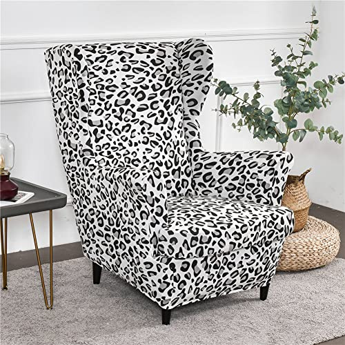 Highdi 2-Teilig Ohrensessel Überzug, Sessel-Überwürfe Ohrensessel Mode Böhmen Drucken Schonbezüge Bezug Sesselhusse Strandmon Tiger Stuhlbezug mit Armlehne Hohe Rückenlehne (Schwarz Leopard)