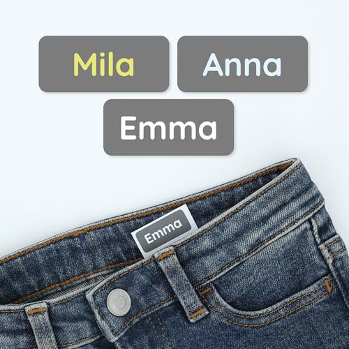 Klebekerlchen® Namensaufkleber Kinder & Erwachsene (120 Stück) – Namensschilder für Kleidung personalisiert – Etiketten selbstklebend für Schule, Kita, Seniorenheim & Beruf - Grau