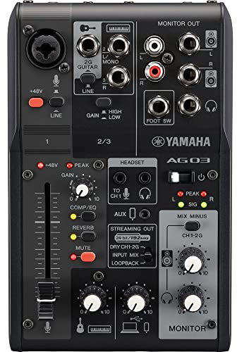 Yamaha AG03MK2 3-Kanal-Live-Streaming Mischpult mit USB-Audio-Interface – Für Windows, Mac, iOS und Android – In Schwarz