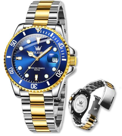Raitown Herrenuhr aus Edelstahl, 41-mm-Zifferblatt, analoges Quarzwerk | Herren Armbanduhr mit Kalender, leuchtenden Zeigern, 3 ATM wasserdicht, eleganter Stil in Blau, Grün und Schwarz