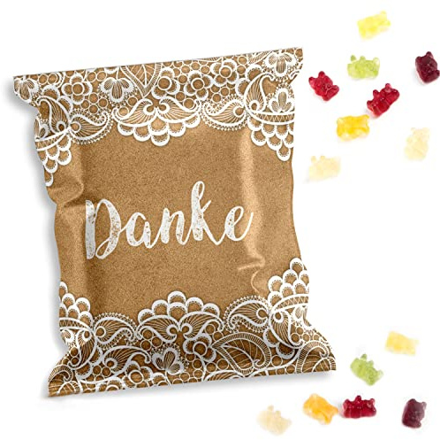 Danke Fruchtgummi Tütchen 7x9 cm 25 Stück - kleines Gastgeschenk mit Aufdruck Danke - Süßigkeiten Give Away Hochzeit Geburtstag Kunden Geschenk - Logbuch-Verlag
