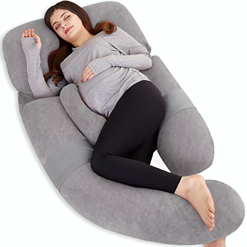 AS AWESLINGDetachable Maternity Pillow for Pregnant Women | 60in Pregnancy Pillows for Sleeping | Extra Large Full Body Pillow for Pregnancy with Crystal Velvet Cover(Dark Gray)