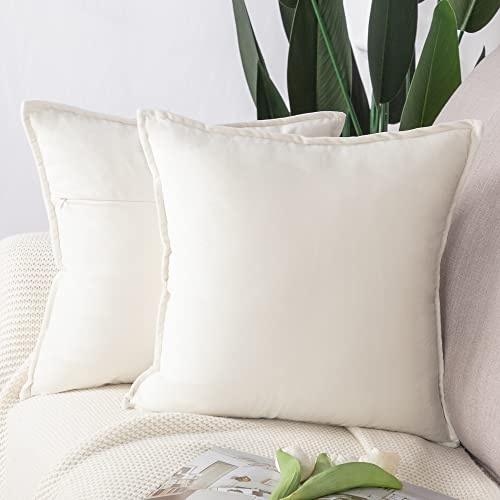 Madizz 2er Set Samt Dekorativ Zierkissenbezüge Luxus Stil Kissenbezug für Sofa für Schlafzimmer Weiß 40x40 cm Quadrat