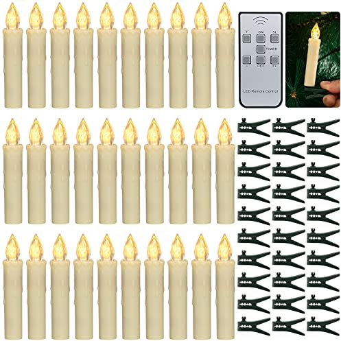 PChero Velas para arbol de Navidad, 30 Velas cónicas de batería parpadeantes sin llama LED con control remoto para la fiesta en el hogar Decoración de árboles de Navidad al aire libre en interiores