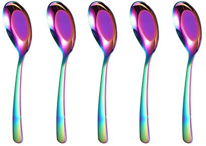 5 Stück Suppenlöffel, Edelstahllöffel, spiegelnde Löffel, Küchen-Servierlöffel, Dessertlöffel, Kaffeelöffel, Eislöffel für Suppe, Reis, Tee, Milch, Kaffee, Dessert (Symphonie)
